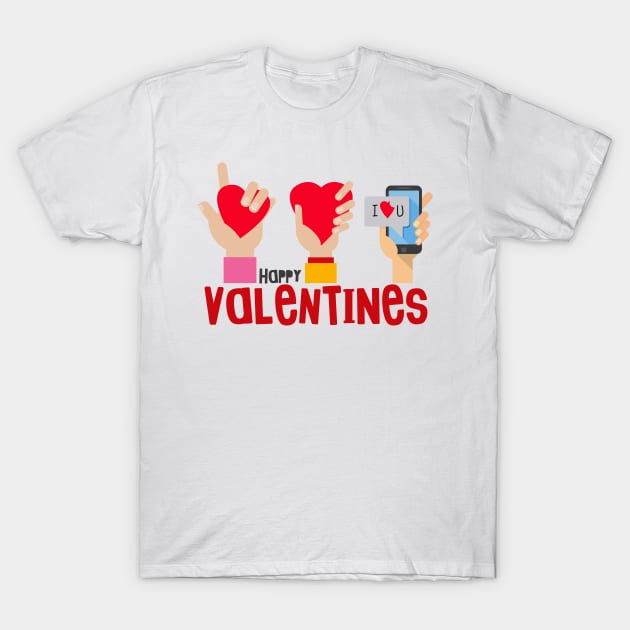 happy Valentine’s day. Hand with smartphone and finger sign love T-Shirt by 9georgeDoodle